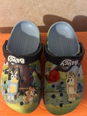 CROCS Kids Bluey Themed Green and Light Blue Clog Sandals